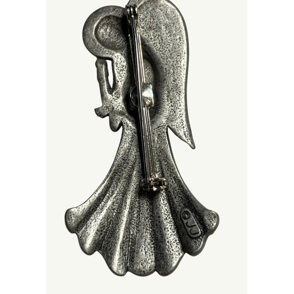 Angel Brooch Pin By JJ With Red Gem Accent In Pewter Silver Tone Finish - Picture 7 of 7